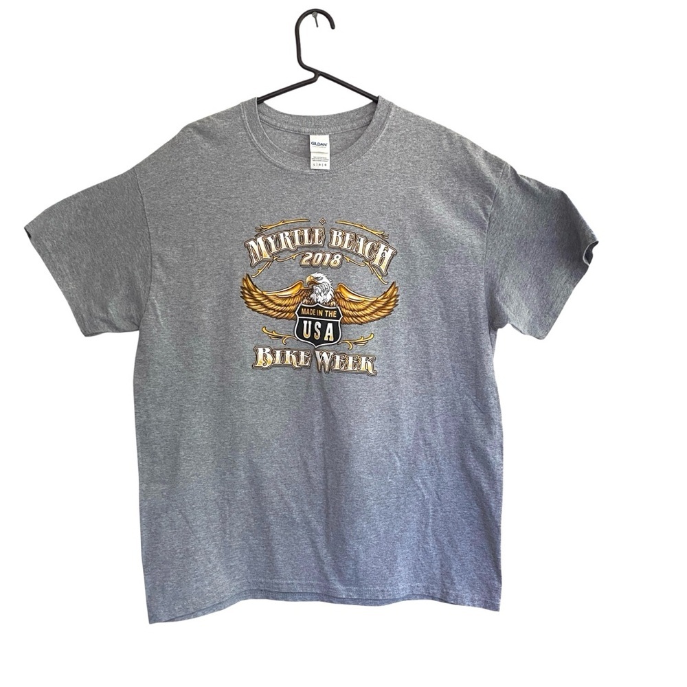 Myrtle Beach Bike Week 2018 Gray Bald Eagle Tee GILDEN Size Men's Large